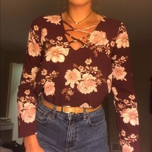 Forever 21 Floral V-Neck Blouse